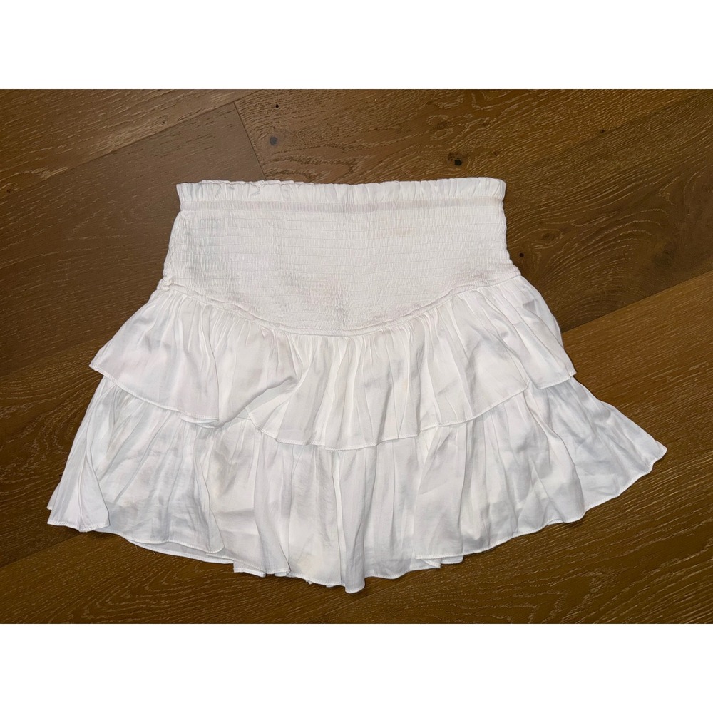 Ee:some White Smocked Tiered Ruffle Mini Skort Large Boho Summer Skirt Shorts